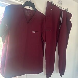 Figs Burgundy V-Neck Scrub Top